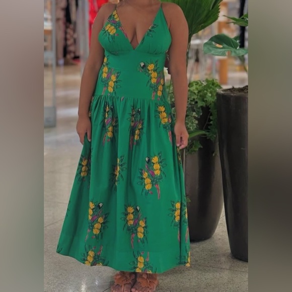 Farm RIO Floral Maracanã Green Dress S XL 100% cotton new - Picture 4 of 15